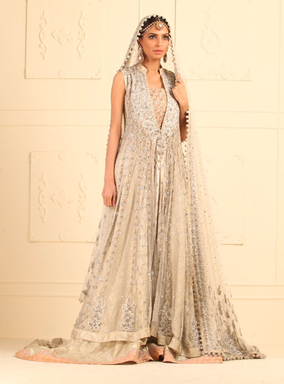 Ivory Floor Length Net Paneled Jacket