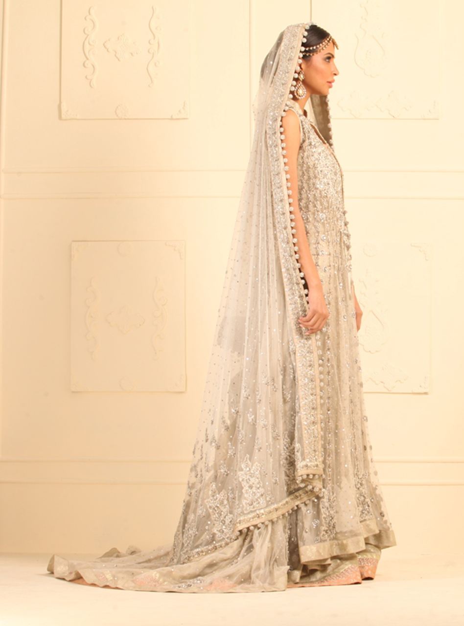 Ivory Floor Length Net Paneled Jacket
