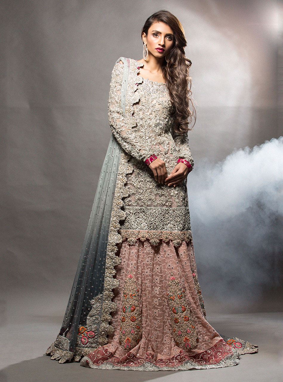 Ash Grey Short Shirt With Pink Lehnga
