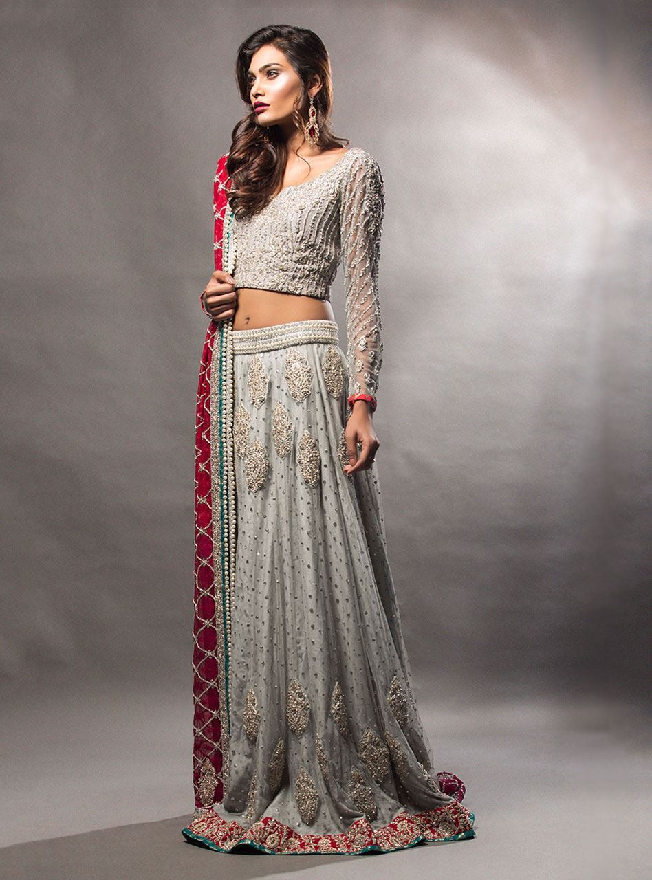 Grey Lehnga Choli With Red Dupatta