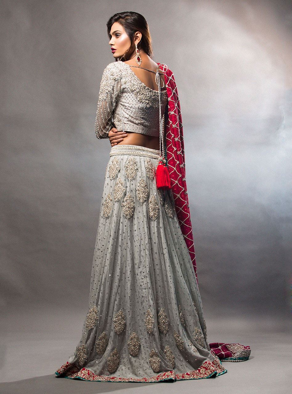 Grey Lehnga Choli With Red Dupatta