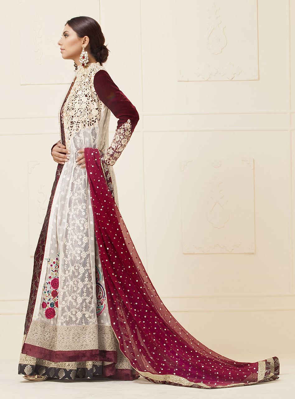 White Floor Length Net Paneled Dress