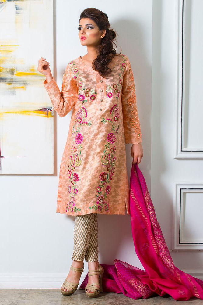 Coral embroidered kurta