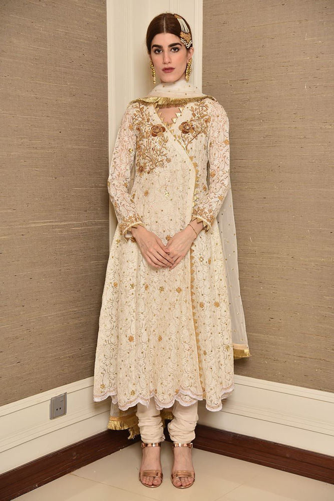 White Attire Angarkha and Dupatta With Pants