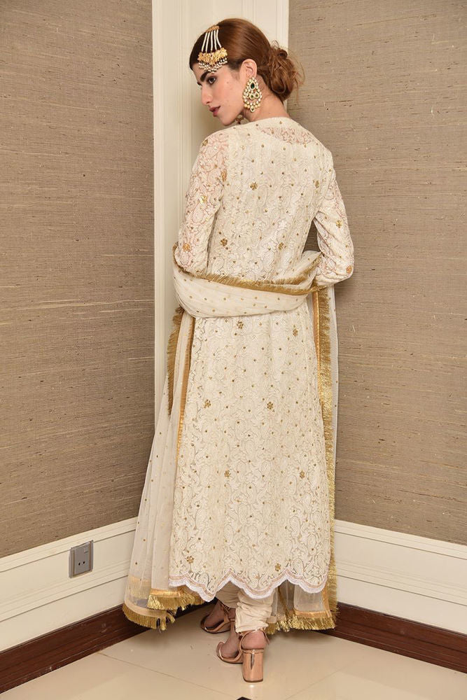 White Attire Angarkha and Dupatta With Pants