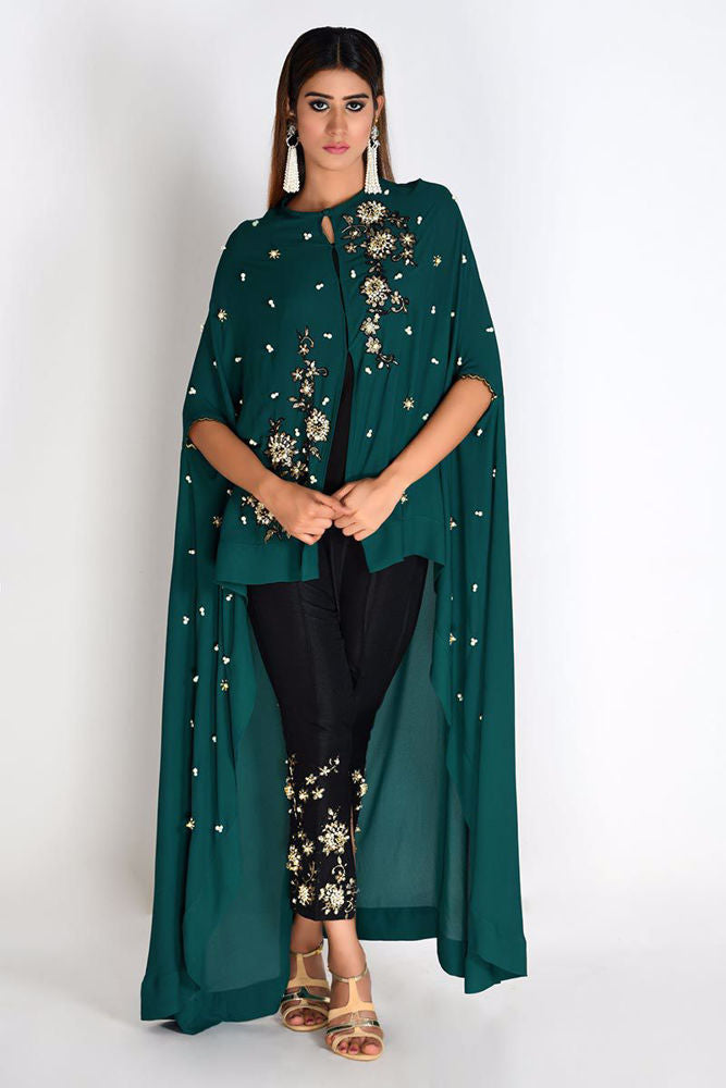 Georgette Asymmetrical Cape Emerald