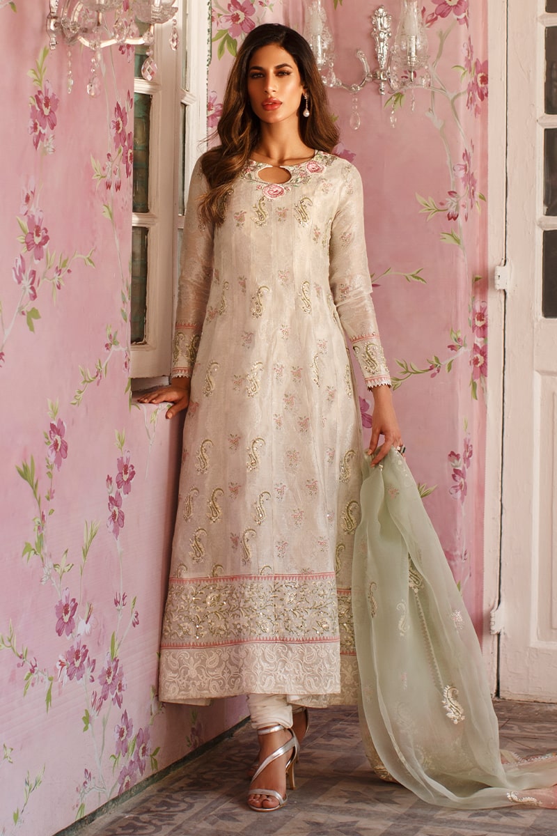 Floral azure Kalidaar and Dupatta With Pants