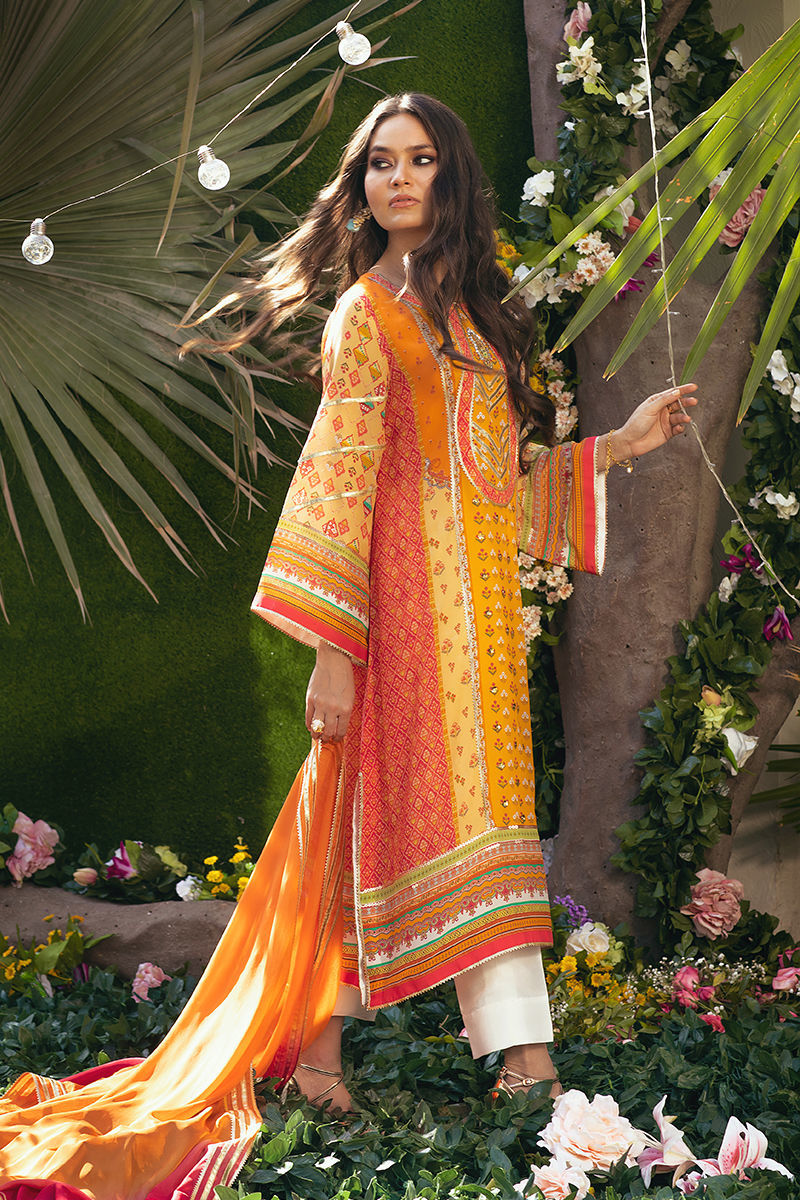 Zoona - Saffron Shirt And Dupatta