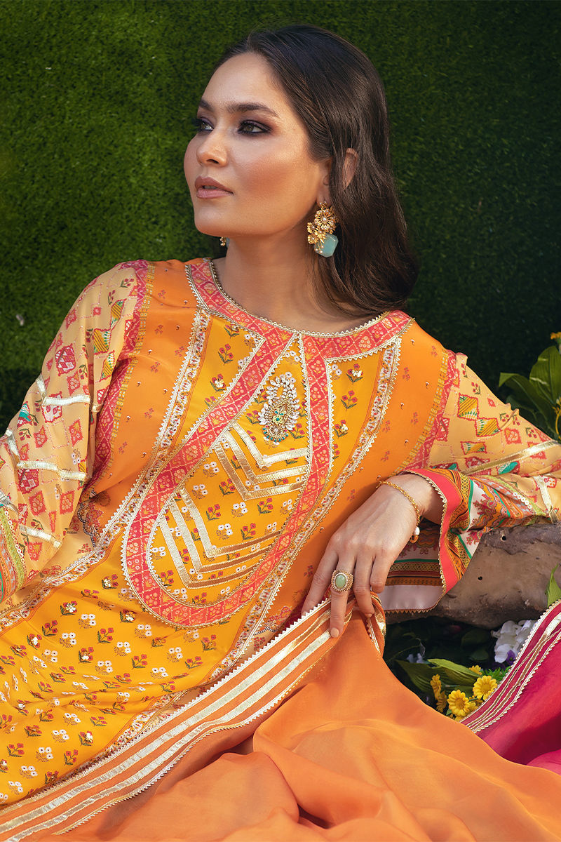 Zoona - Saffron Shirt And Dupatta