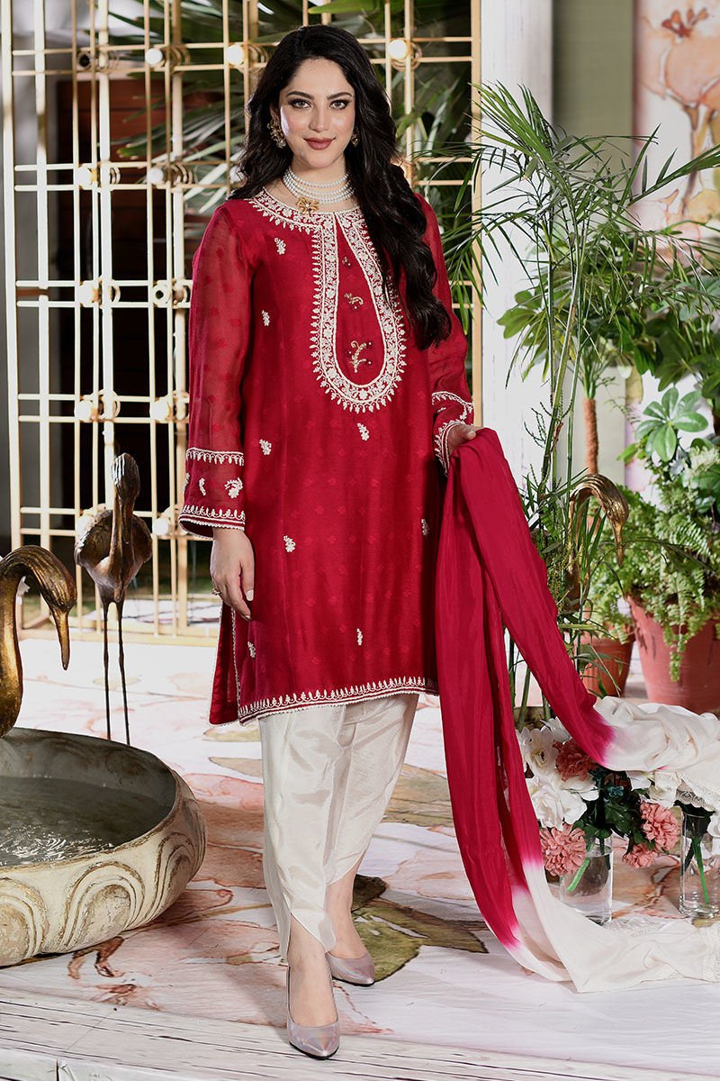 Sania - Cherry - Shirt And Dupatta