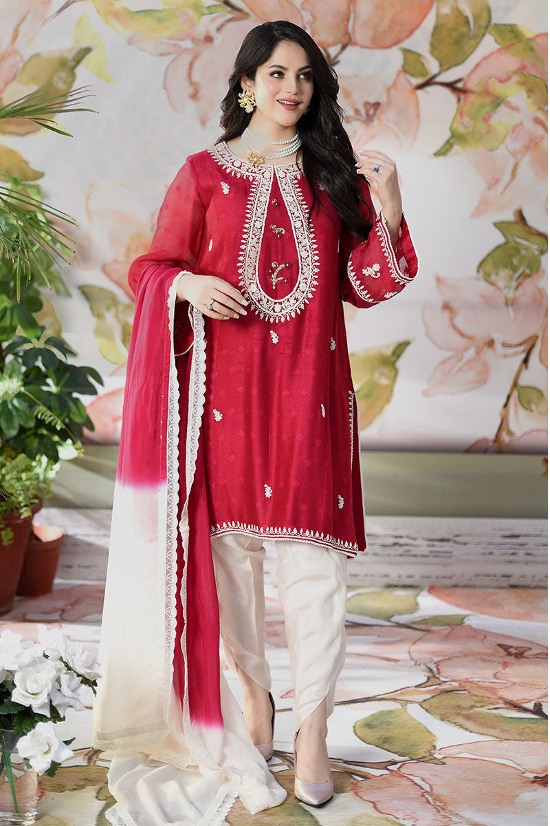 Sania - Cherry - Shirt And Dupatta