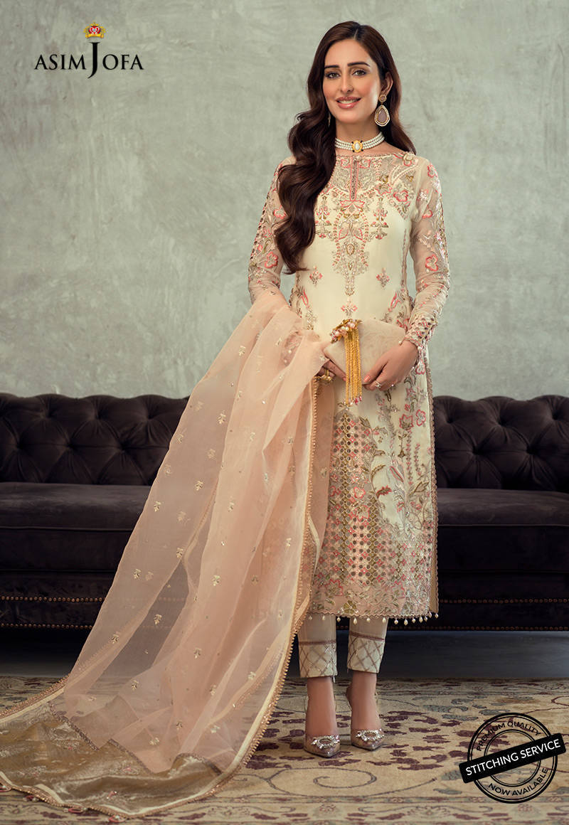 AJLED-16 EMBROIDERED ORGANZA STITCHED 2 PCS