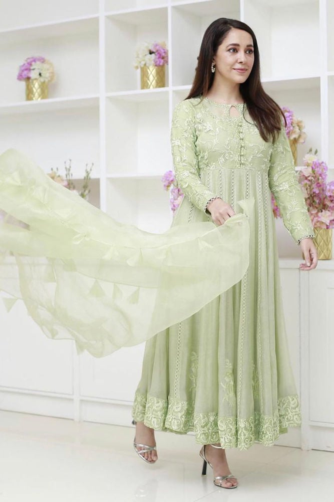 Mint Cluster Kalidaar and Dupatta With Pants