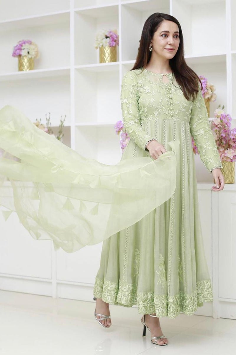 Mint Cluster Kalidaar and Dupatta With Pants