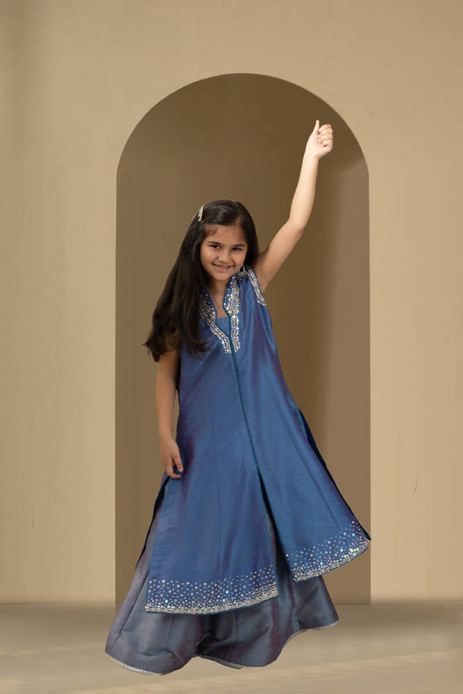 Silver Ice Gown with Lehnga Kids