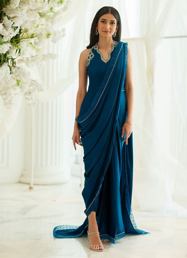 Aztec Blue Saree with Pants