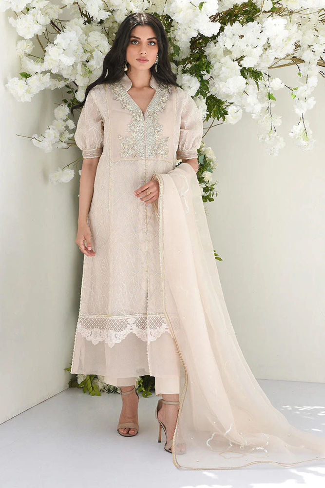 Dusty Ivory - Shirt And Pants - Organza Dupatta