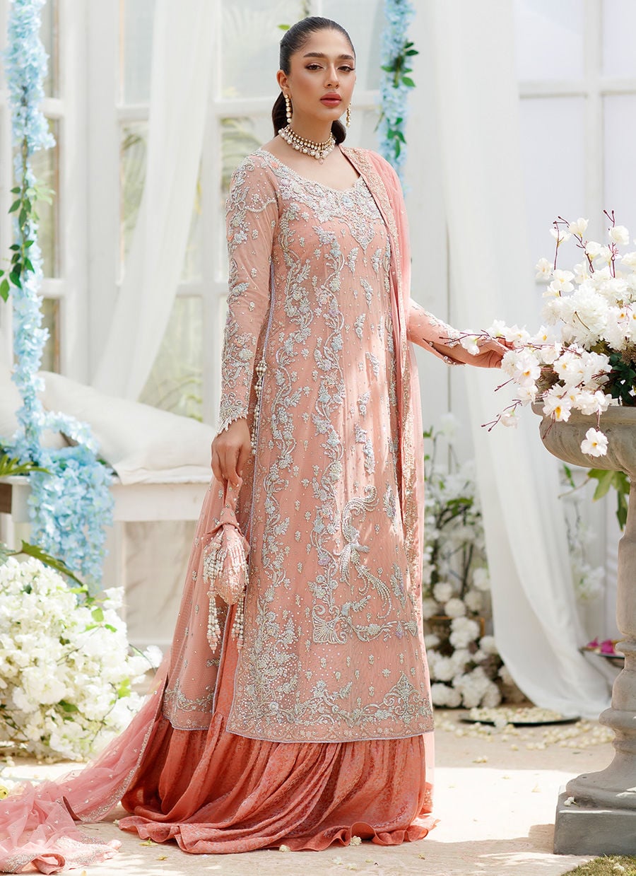 Cora Coral Peach Paneled Shirt With Embellished With Crush Flair Mazi