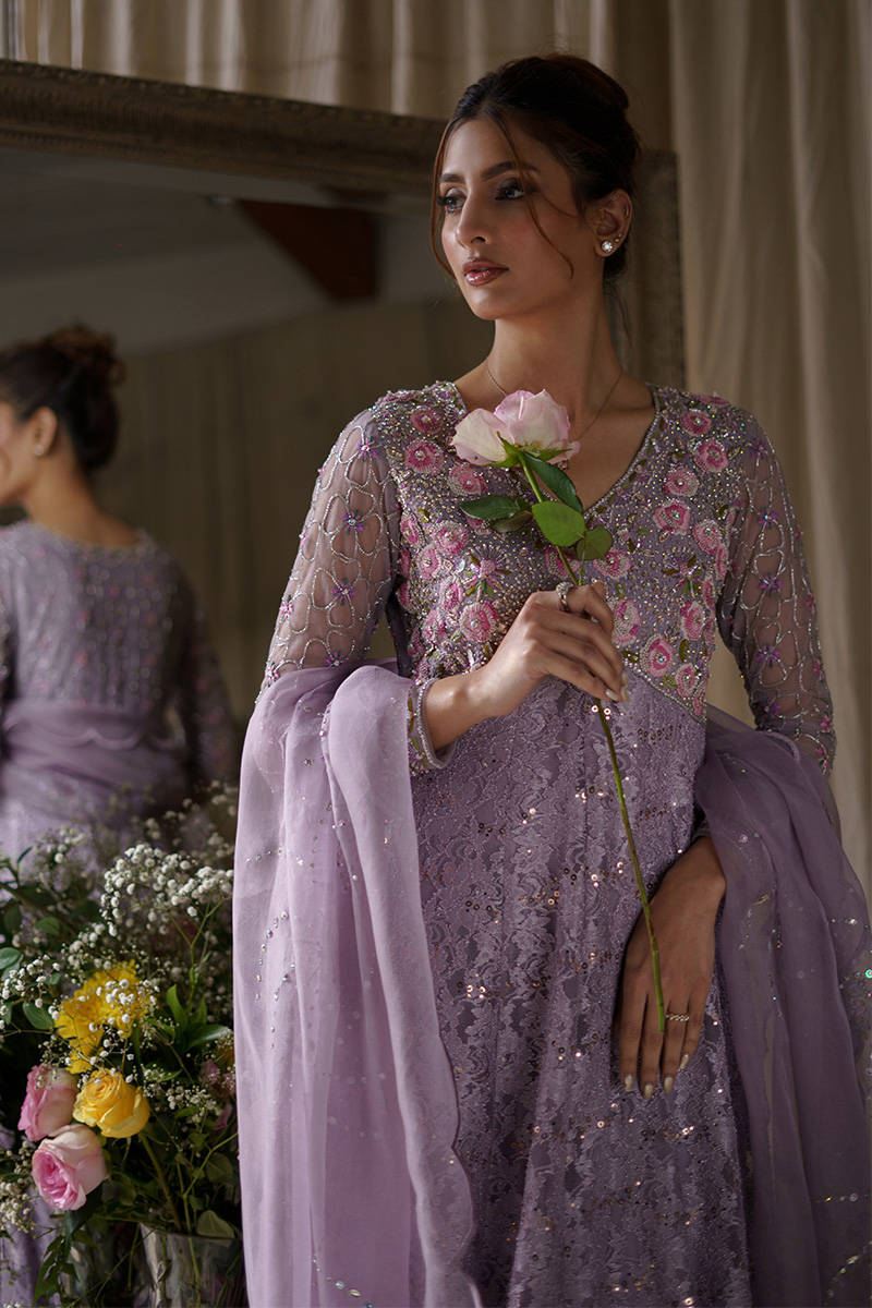 Lilac Lace Pishwas With Dupatta