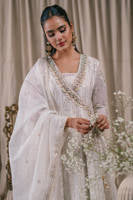 Cream Pearl Angrakha With Dupatta