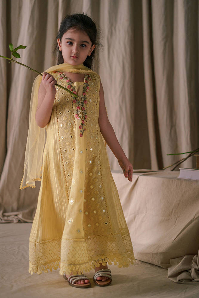 Lemon Rose Pishwas With Dupatta Kid