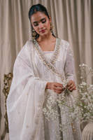 Cream Pearl Angrakha With Dupatta