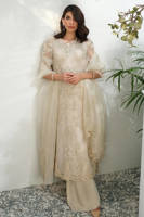 Cream Rose Net With Pants And Dupatta