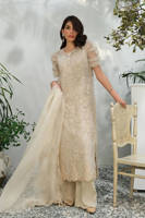 Cream Rose Net With Pants And Dupatta