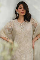 Cream Rose Net With Pants And Dupatta