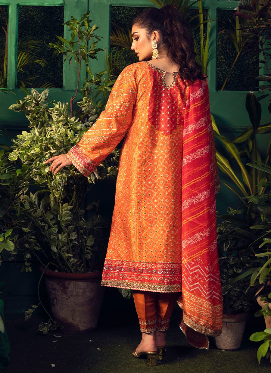 Sima Orange And Red Chunri Kurta With Chunri Dupatta
