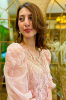 Tea Pink Rose Net with Pants and Dupatta