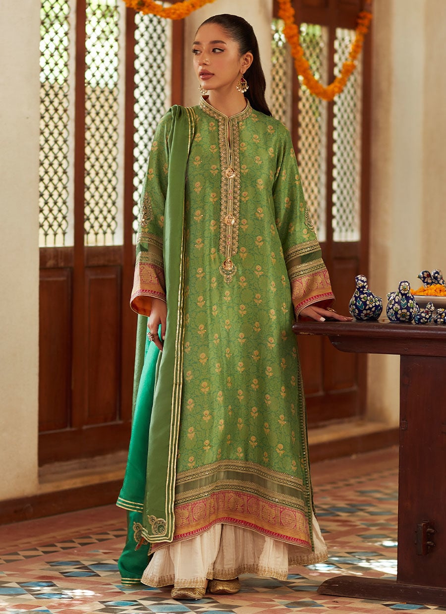 Rina Green Shirt And Dupatta