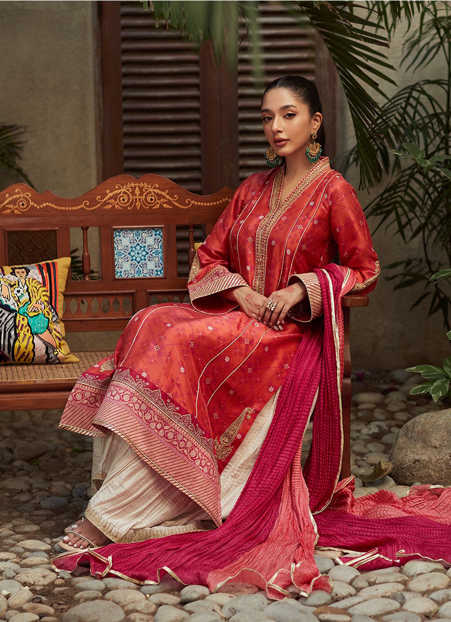 Jonie Tangerine Kurta And Dupatta