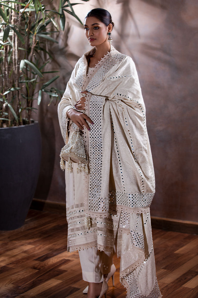 Mirror Work Shawl on Karandi Silk