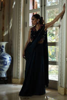Teal Rose Velvet Blouse With Charmeuse Saree