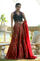 Teal Rose Blouse With Pure Banarsi Lehnga