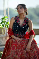 Teal Rose Blouse With Pure Banarsi Lehnga