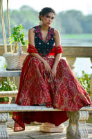 Teal Rose Blouse With Pure Banarsi Lehnga
