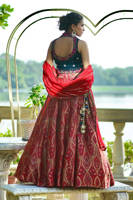 Teal Rose Blouse With Pure Banarsi Lehnga