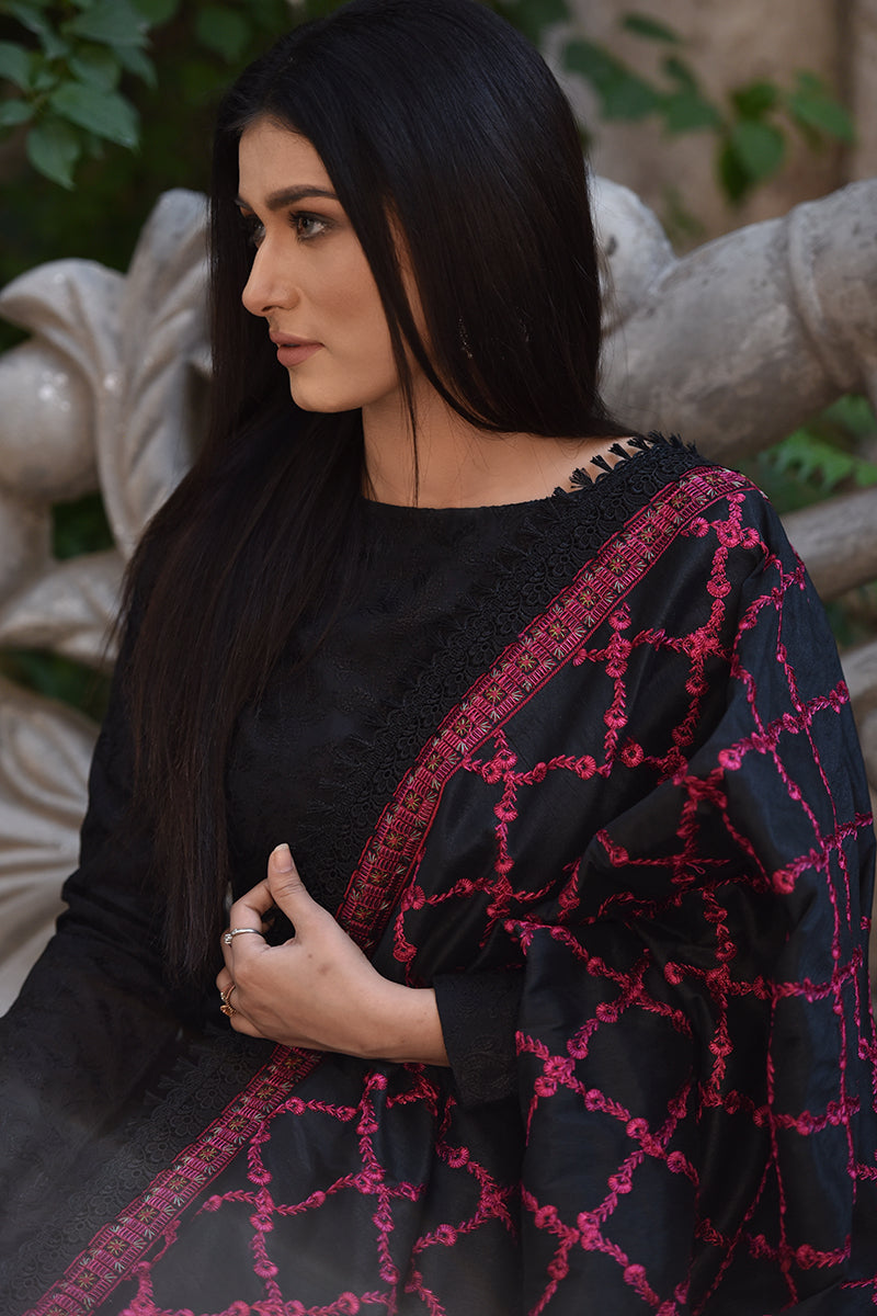 FULLY EMBROIDERED RAW SILK SHAWL