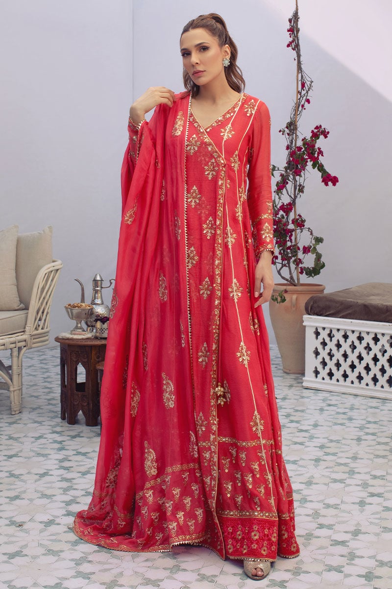 Fiery Red Kalidaar and Dupatta