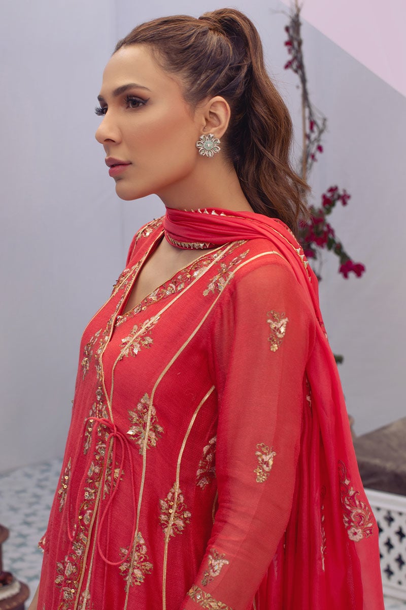 Fiery Red Kalidaar and Dupatta