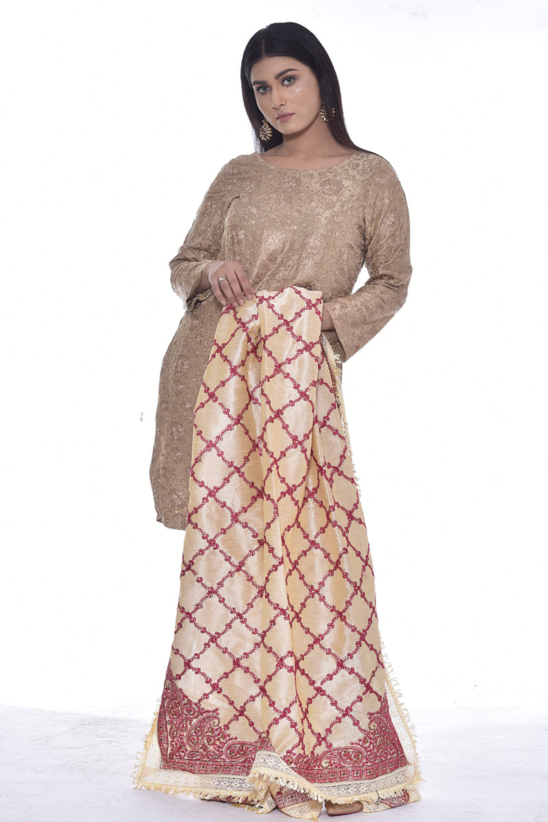 Fully Embroidered Raw Silk Shawl