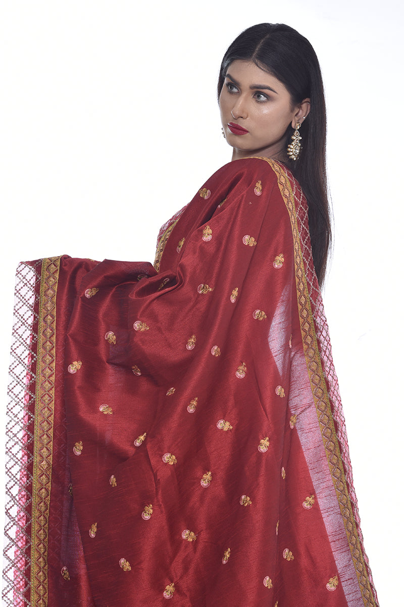 Raw Silk Shawl with Rice Stitch Embroidery