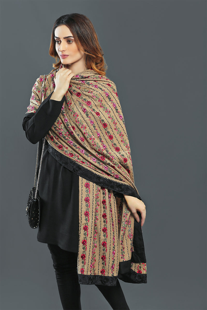 Beige Classic Pashmina Shawl with Black Borders