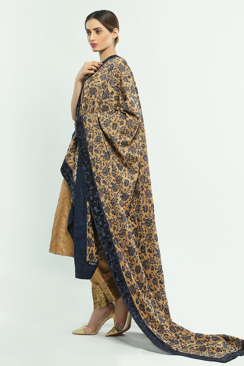 Beige pashmina fully embroidered shawl with black border
