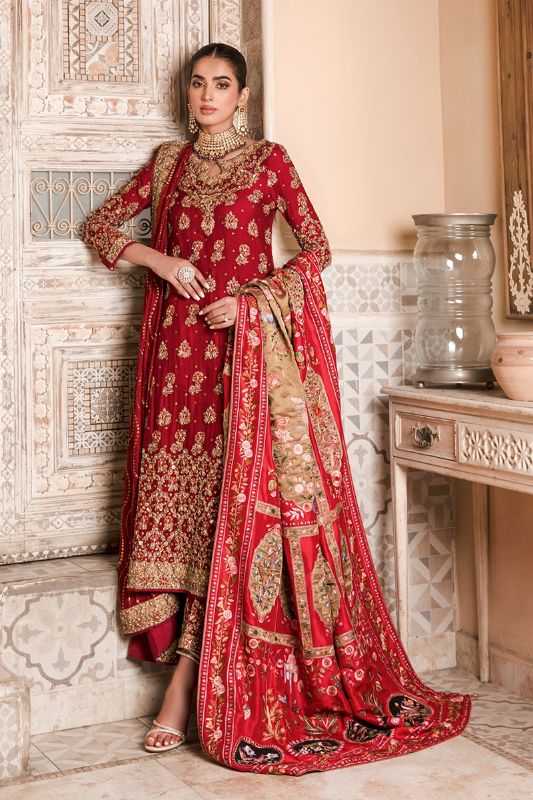 Deep Red Pashmina Floral Pattern Shawl