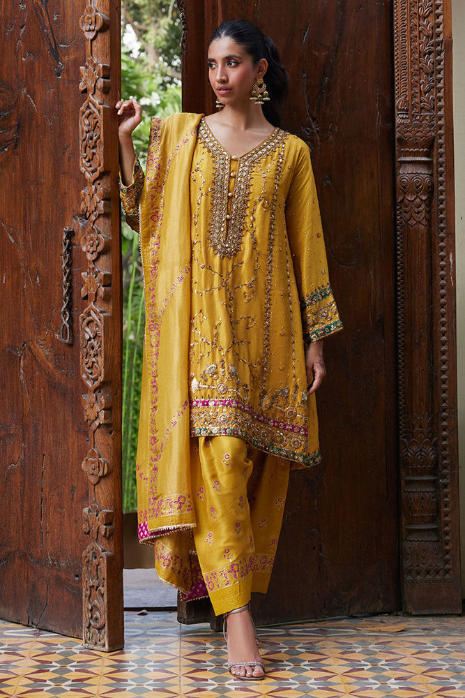 DC-2019 BLACK 2PCS EMBROIDERED KURTA WITH TROUSER