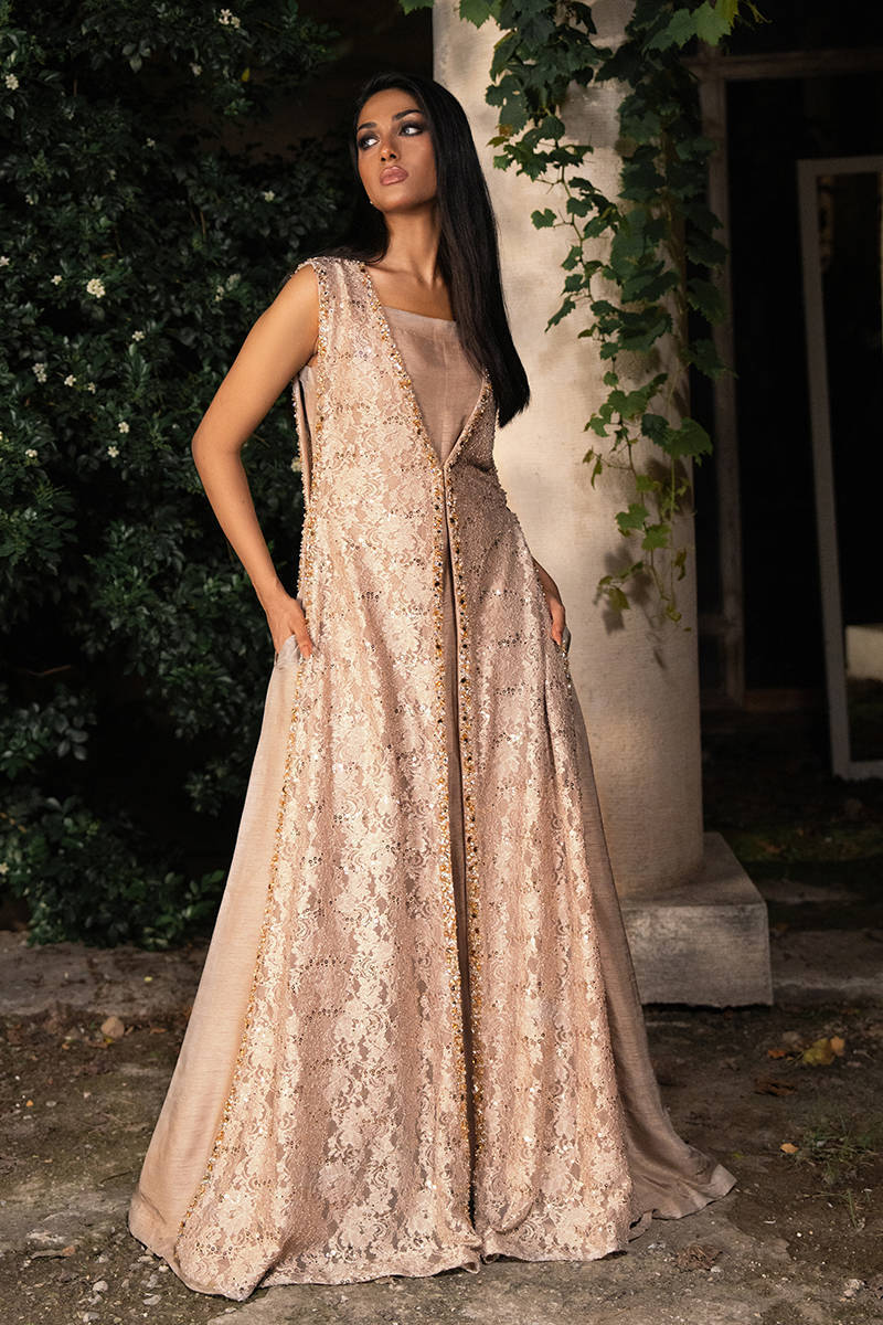 Crystal Lace Gown With Jumpsuit