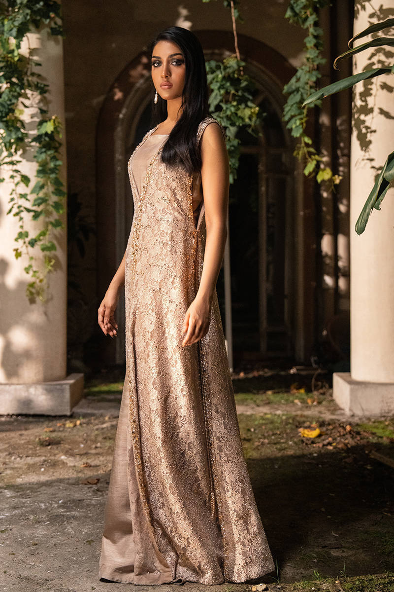 Crystal Lace Gown With Jumpsuit